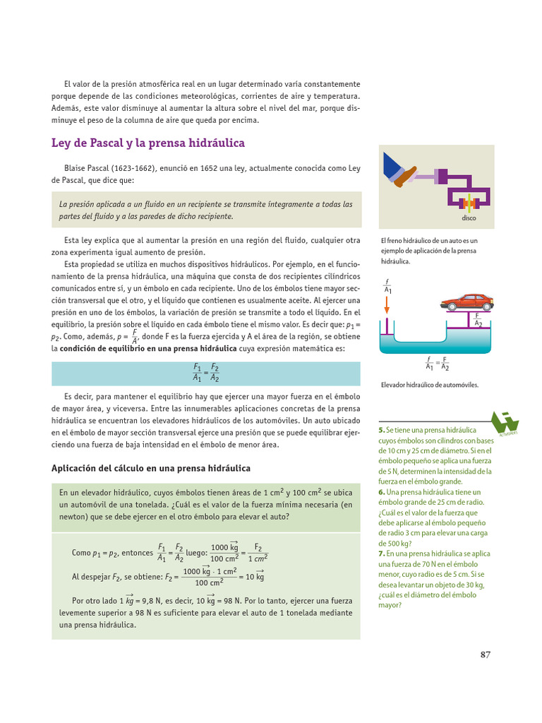 Ley de Pascal y Prensa Hidráulica | PDF | Presión | Física Aplicada e ...