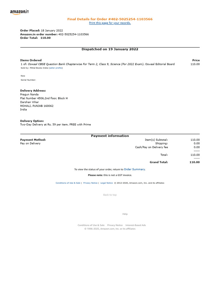 Amazon Order Summary for Class 9 Science | PDF | Business | Payments
