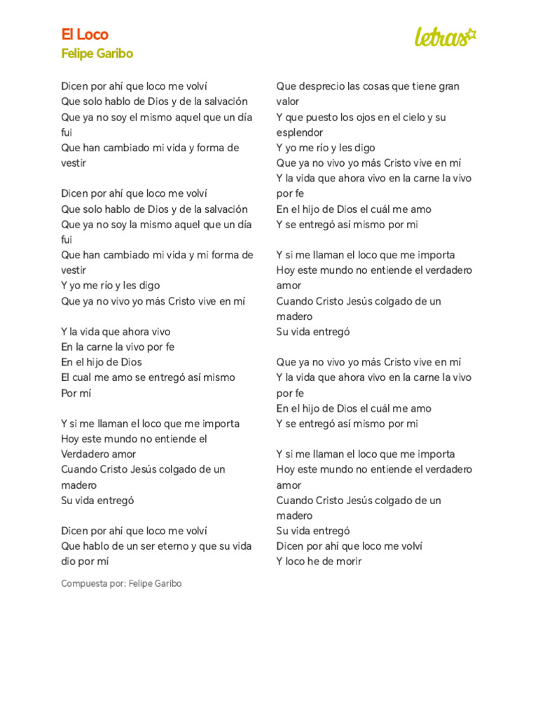El Loco: Letra de Felipe Garibo | PDF