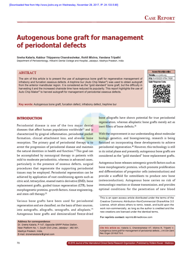 22 - Kataria Autogenous Bone Graft For Management of Periodonta | PDF ...
