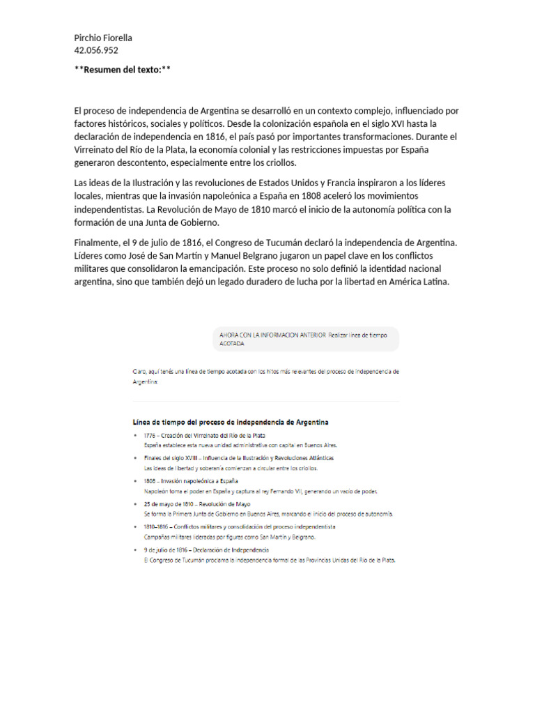 Resumen de La Independencia Argentina | PDF