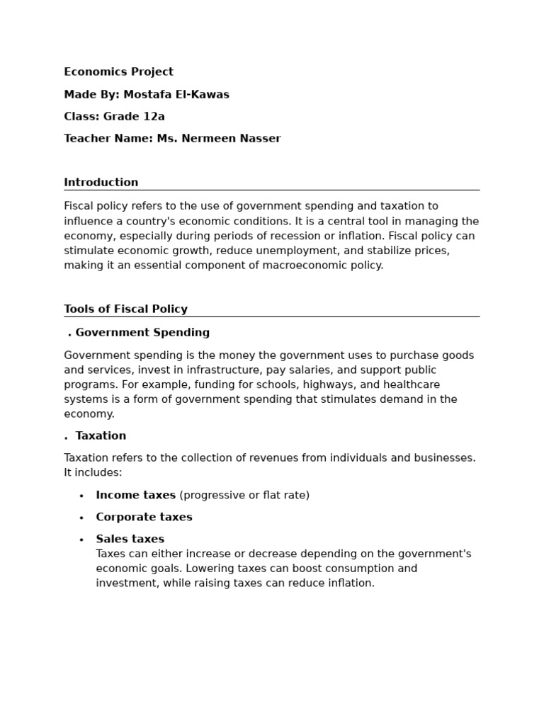 Economics Project | PDF | Fiscal Policy | Government Spending