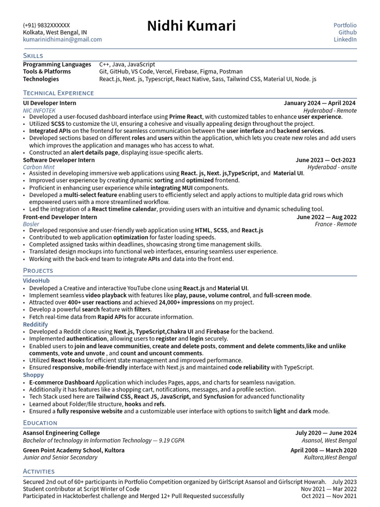 Nidhi Kumari's Web Development Portfolio | PDF | User Interface | Java ...