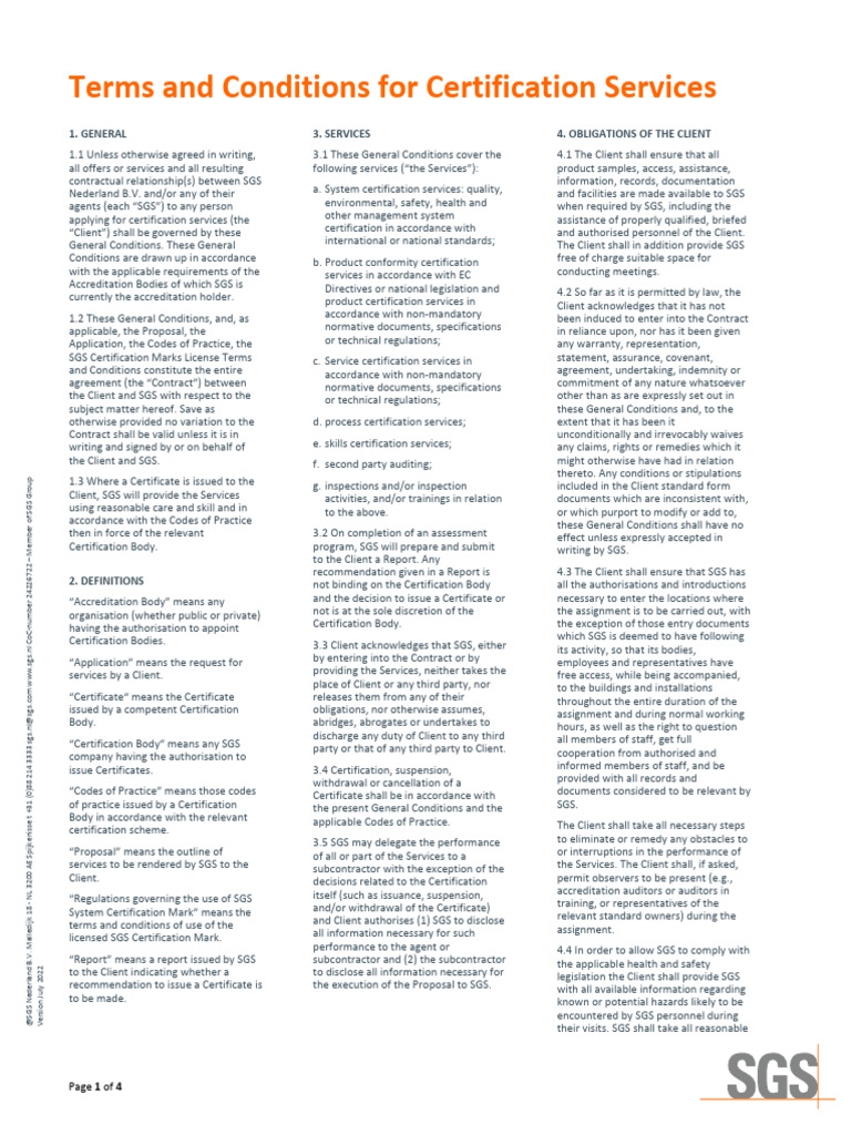 SGS KN Terms and Conditions For Certification Services en | PDF ...