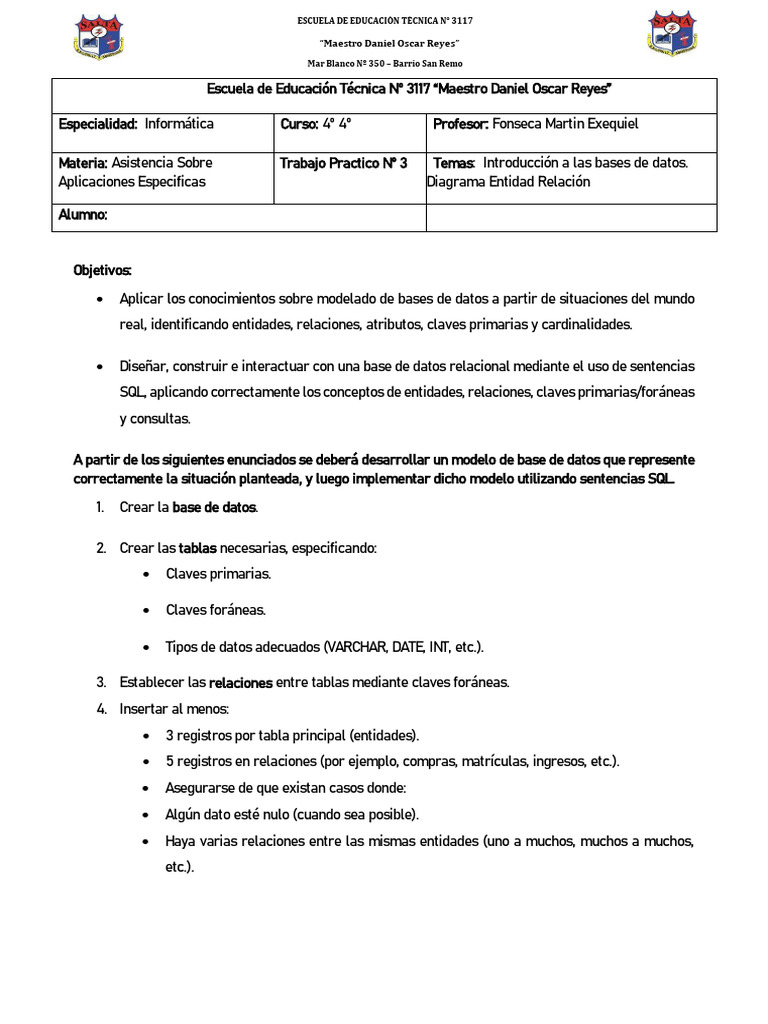 Trabajo Practico N°3 - ASAE - BD - SQL | PDF | Base de datos relacional ...