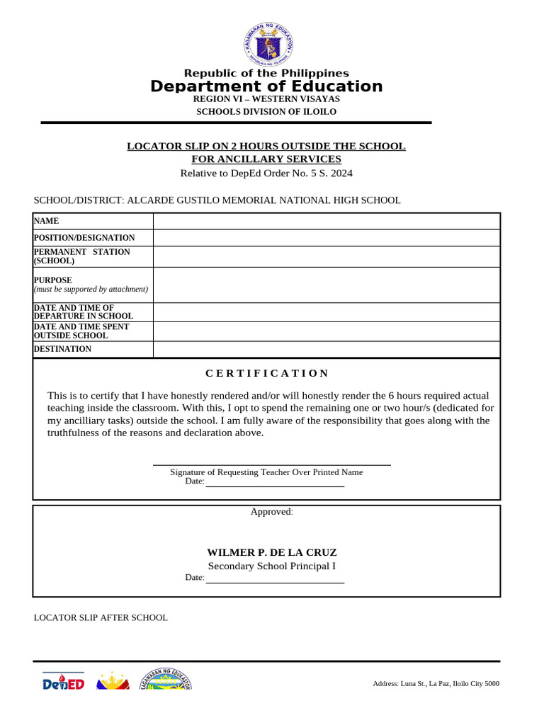 Locator Slip for Ancillary Services | PDF | Teachers