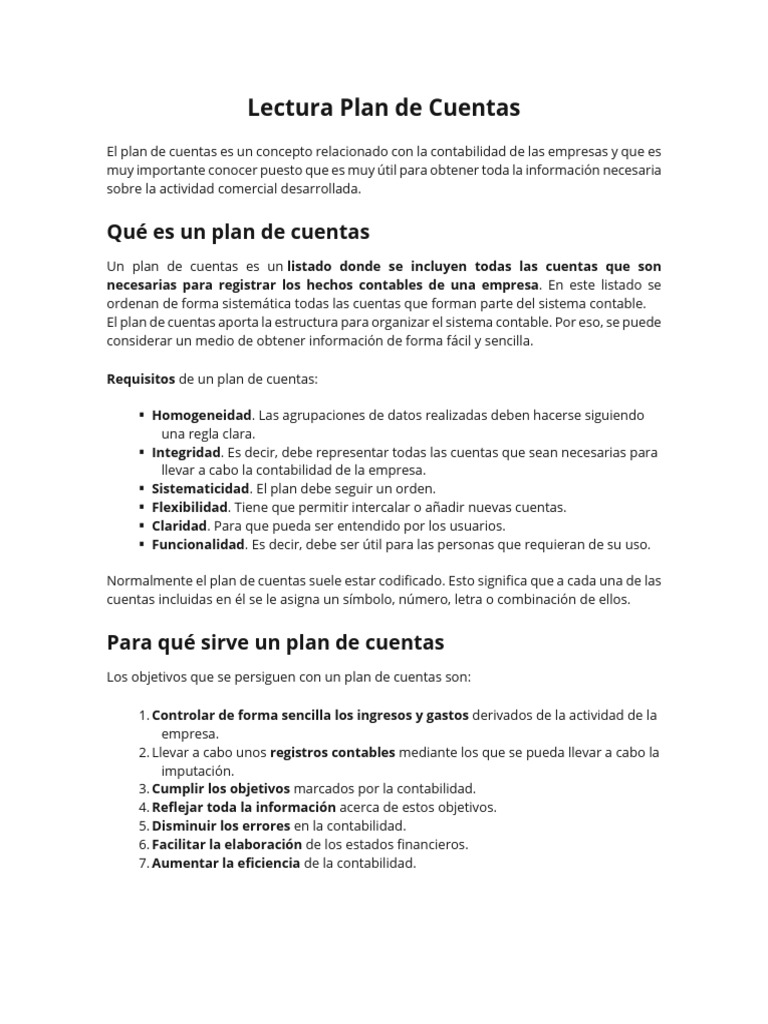 Guía Completa del Plan de Cuentas Contable | PDF | Contabilidad | Hoja ...