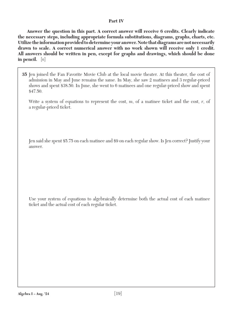 Algebra I Ticket Cost Problem Analysis | PDF