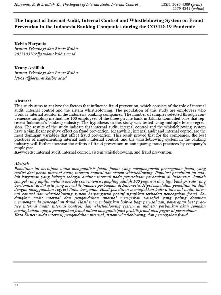 290-Article Text-754-1-10-20221205 | PDF | Internal Control | Audit
