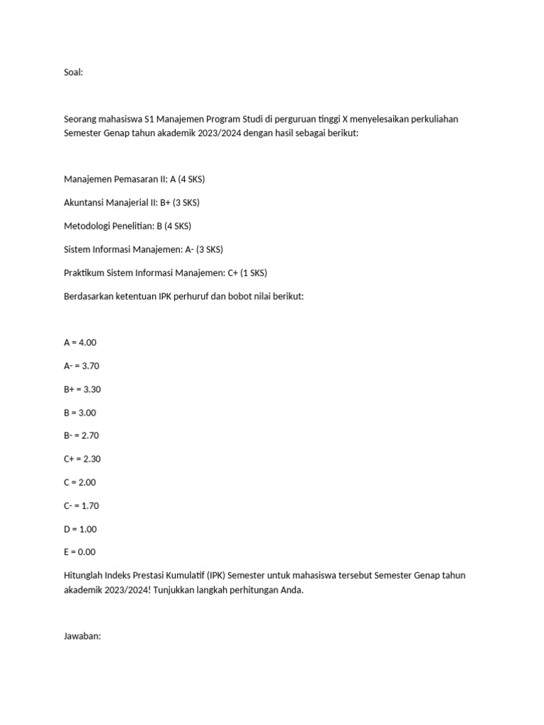 Hitung IPK Mahasiswa Manajemen 2023/2024 | PDF
