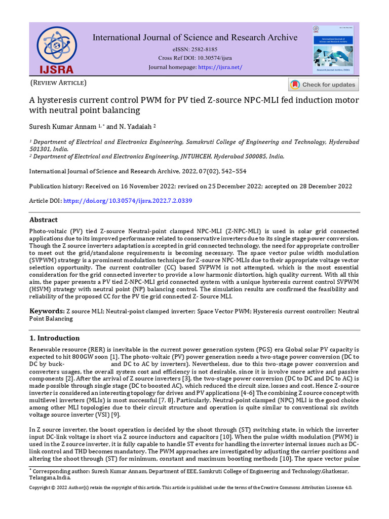 Hysteresis Current Control for PV-NPC-MLI | PDF | Power Inverter ...