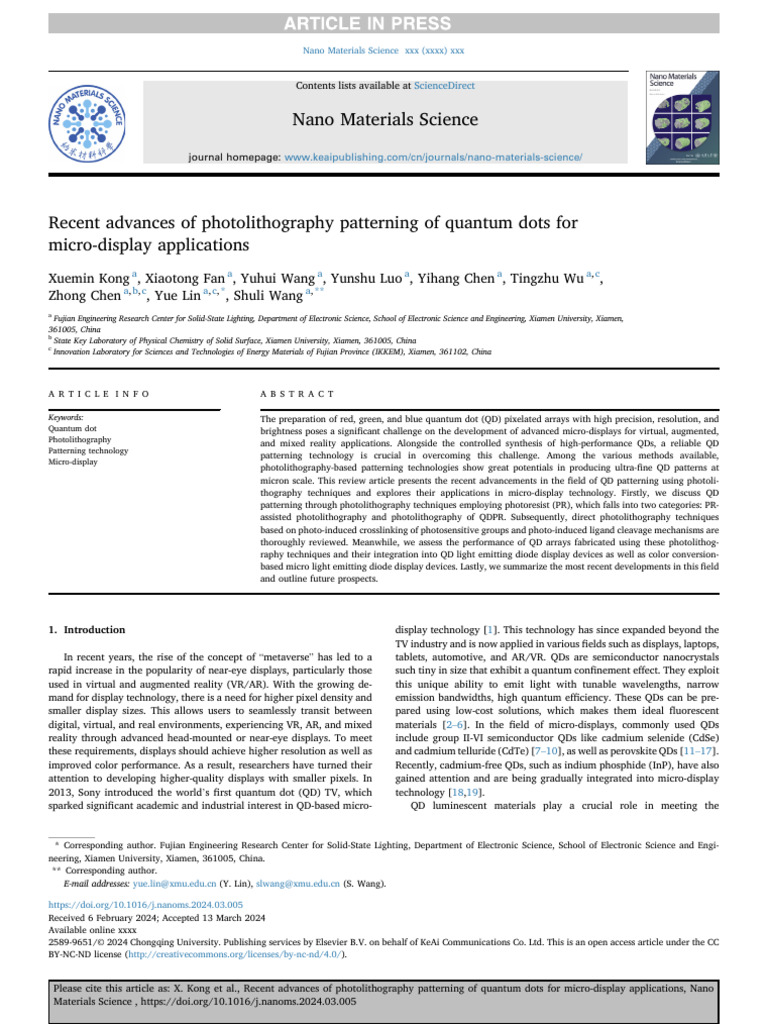 Advances in Quantum Dot Photolithography | PDF | Photolithography ...