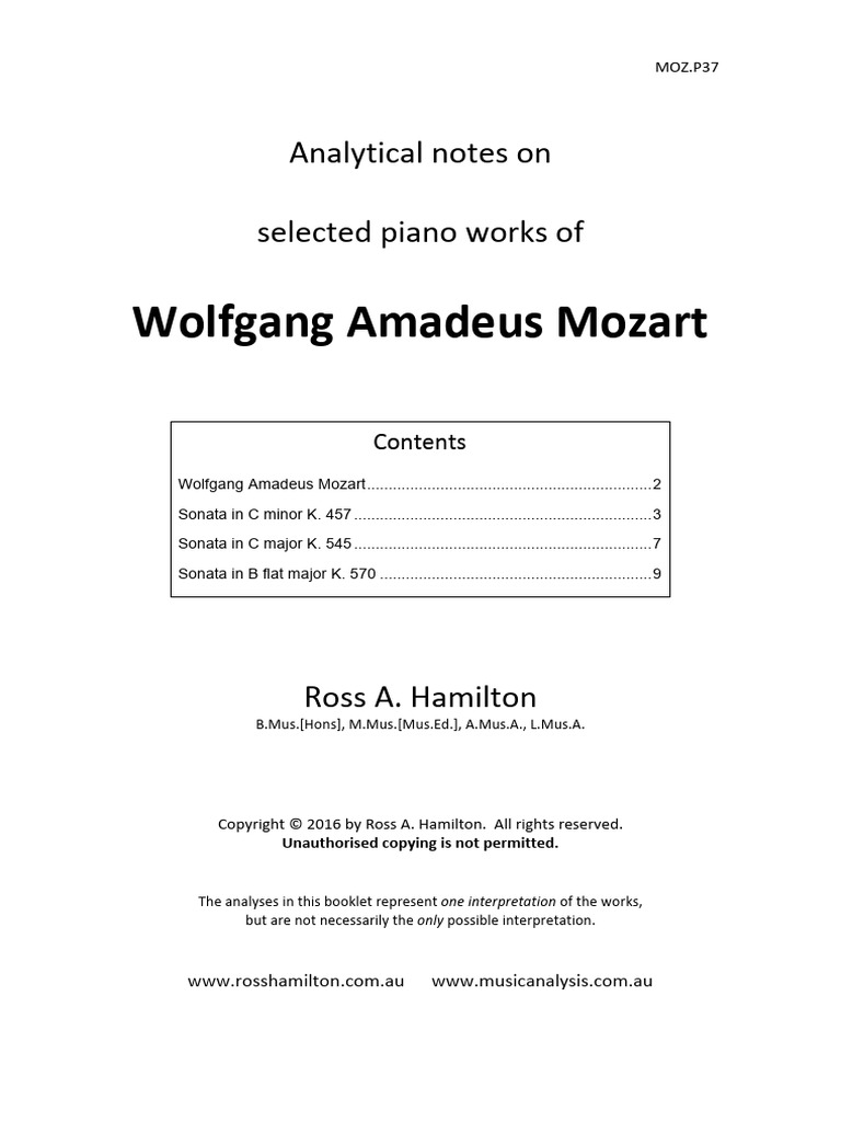 Mozart Piano Sonatas Analysis Guide | PDF | Wolfgang Amadeus Mozart ...