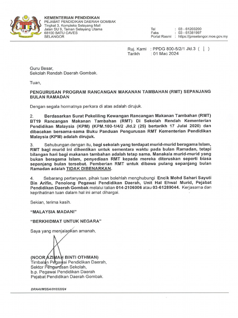 Pengurusan Program Rancangan Makanan Tambahan RMT Sepanjang Bulan | PDF
