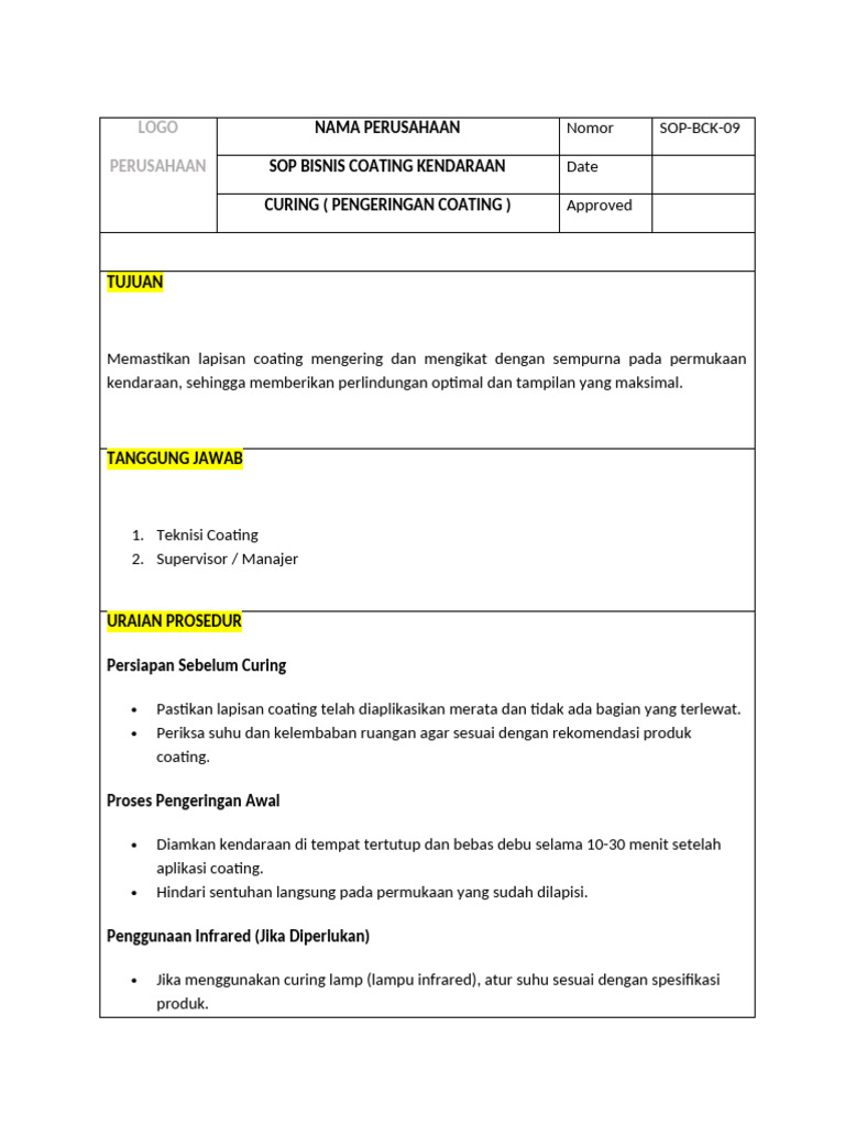 Prosedur Curing Coating Kendaraan | PDF