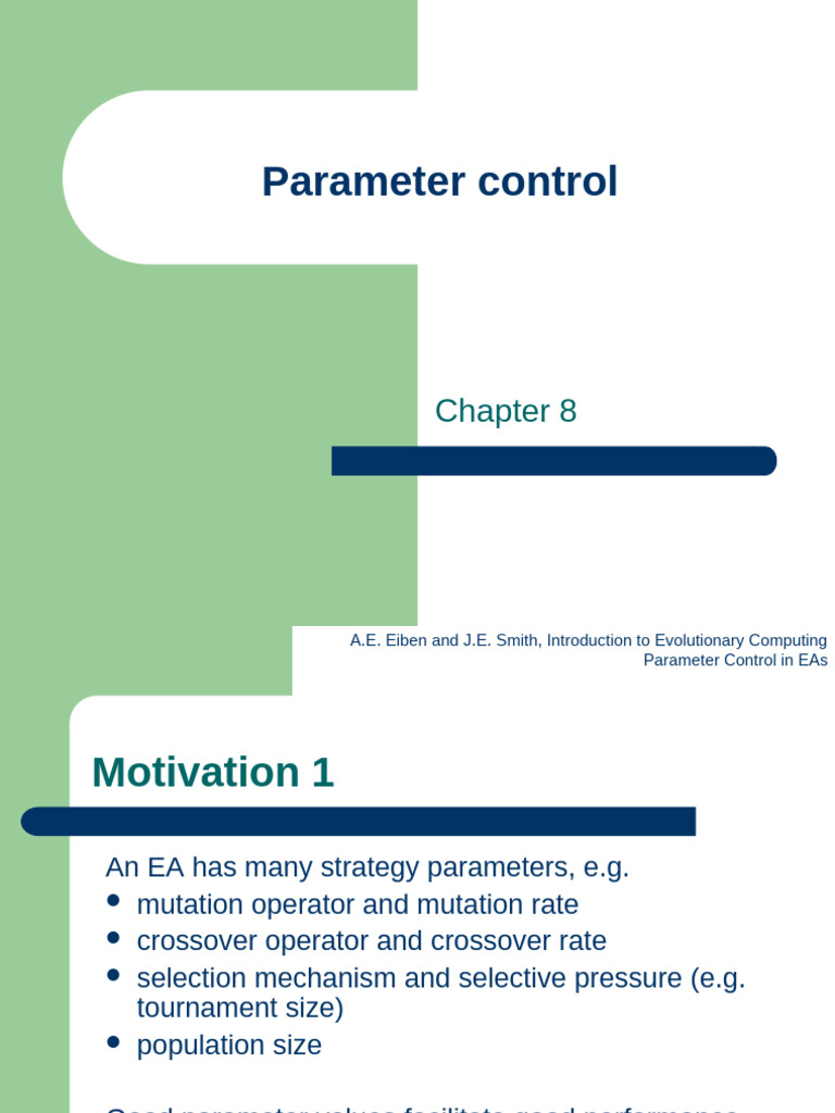 Parameter Control in Evolutionary Algorithms | PDF | Evolution ...