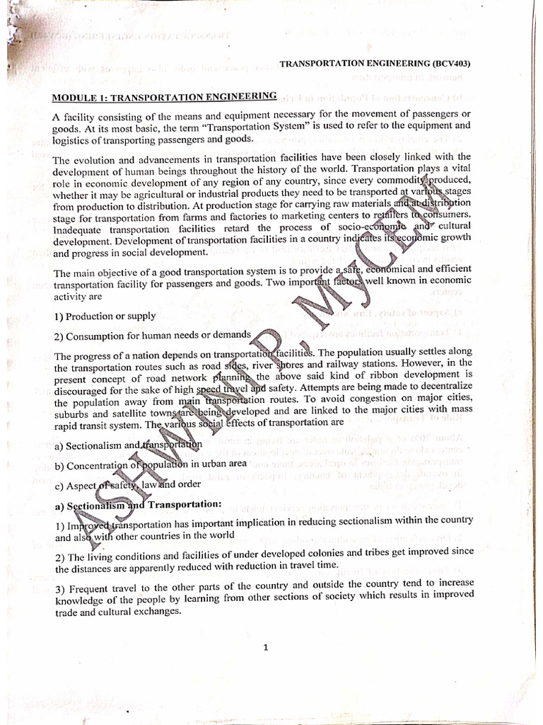 Transportation Module 1 | PDF
