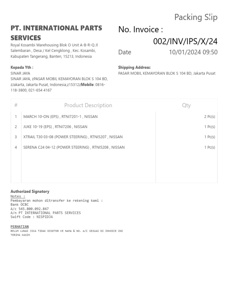 Packing Slip - 002 | PDF