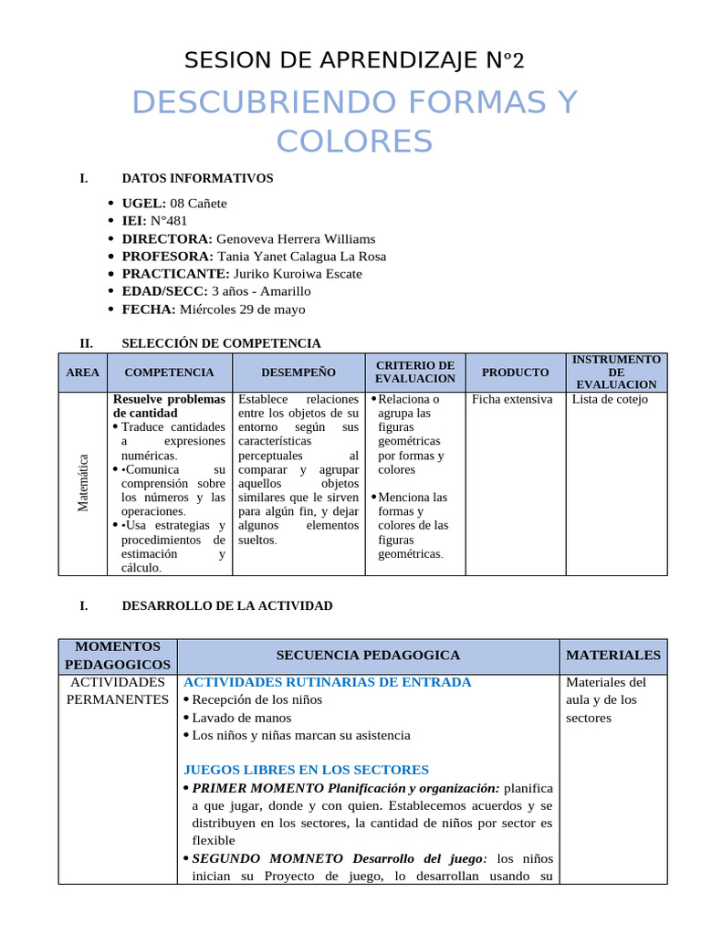Aprendizaje de Formas y Colores 3 Años | PDF | Evaluación