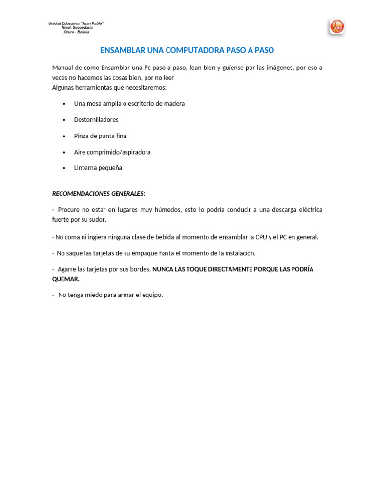 Guía para Ensamblar una Computadora | PDF | USB | Hardware de la ...