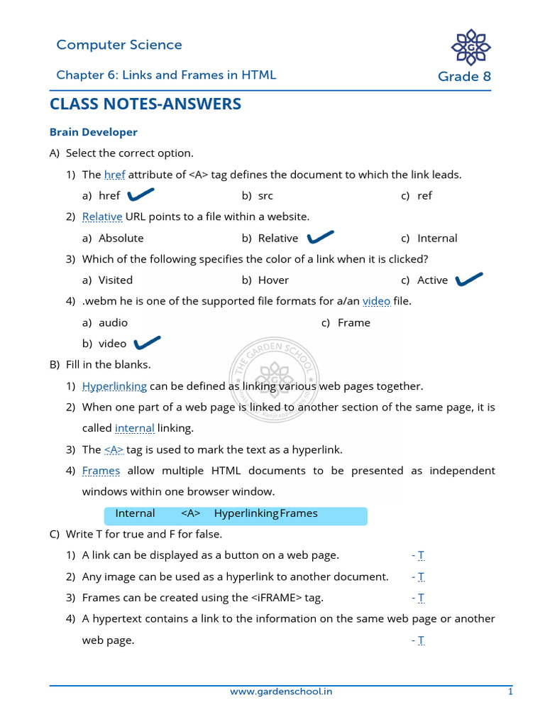 AK CN Grade+8 Computer+Science Chapter+6 | PDF | Hyperlink | Html Element