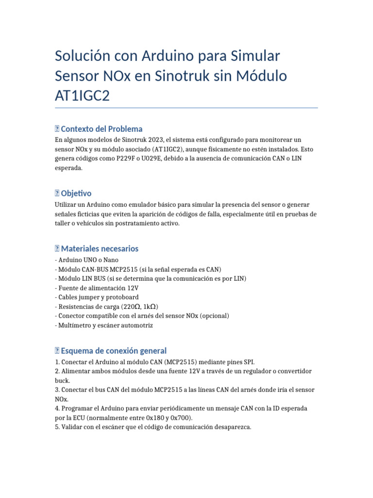 Simulación de Sensor NOx en Sinotruk | PDF | Arduino | Electrónica