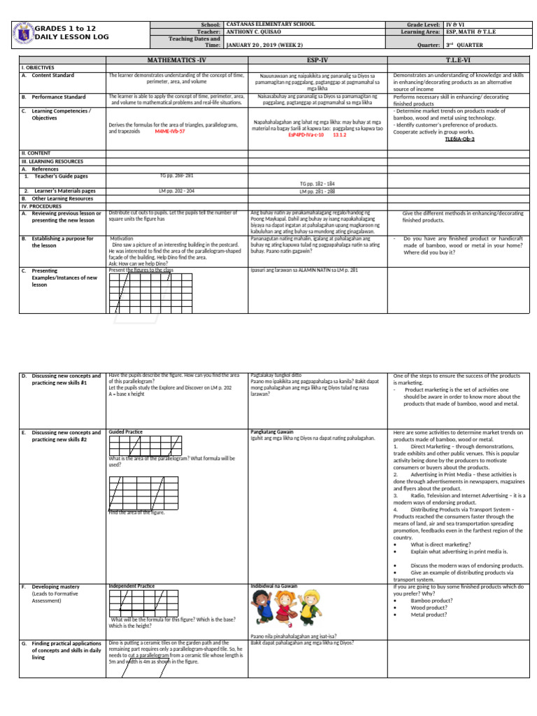 4th DLL - 3subject Areas WEEK 2 1 | PDF | Area | Learning