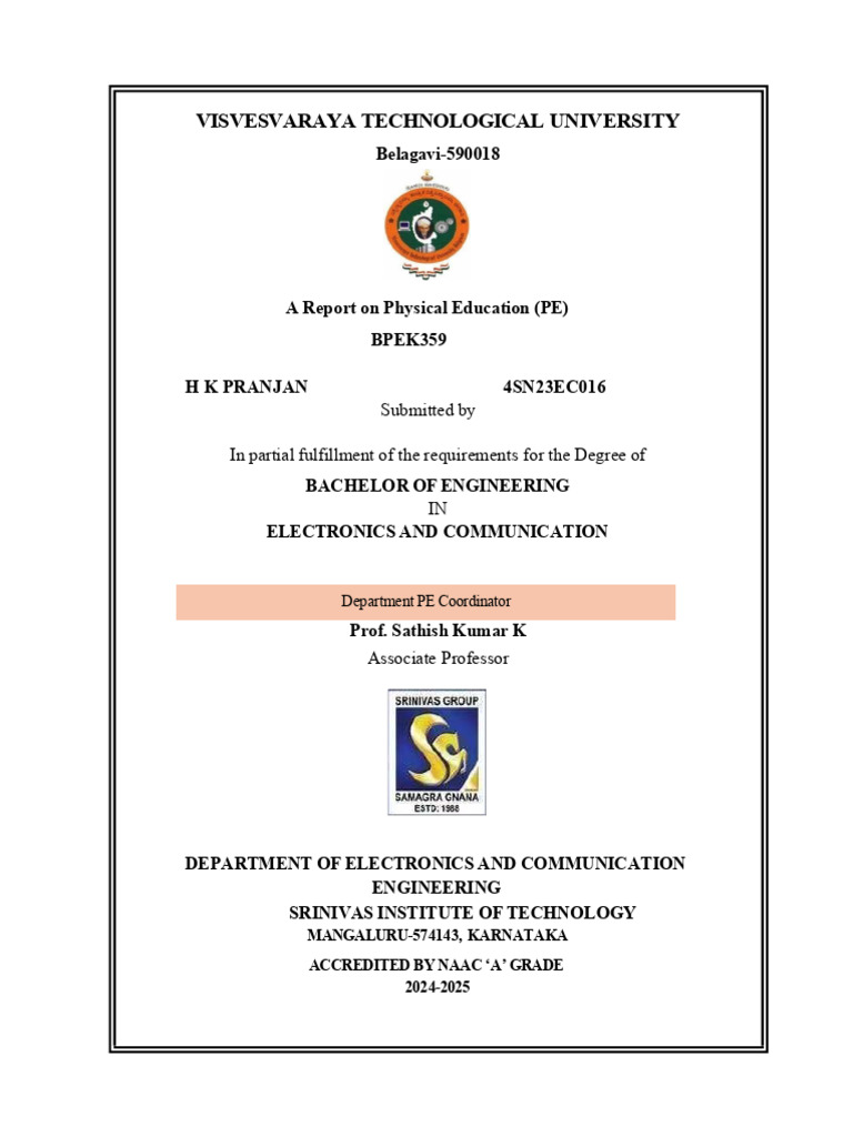 Physical Education Report by H K Pranjan | PDF | Physical Education ...