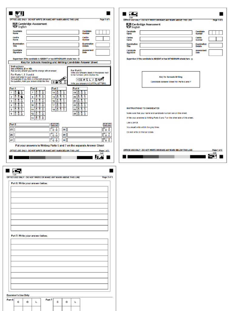 Answer Sheet Reading - Writing | PDF
