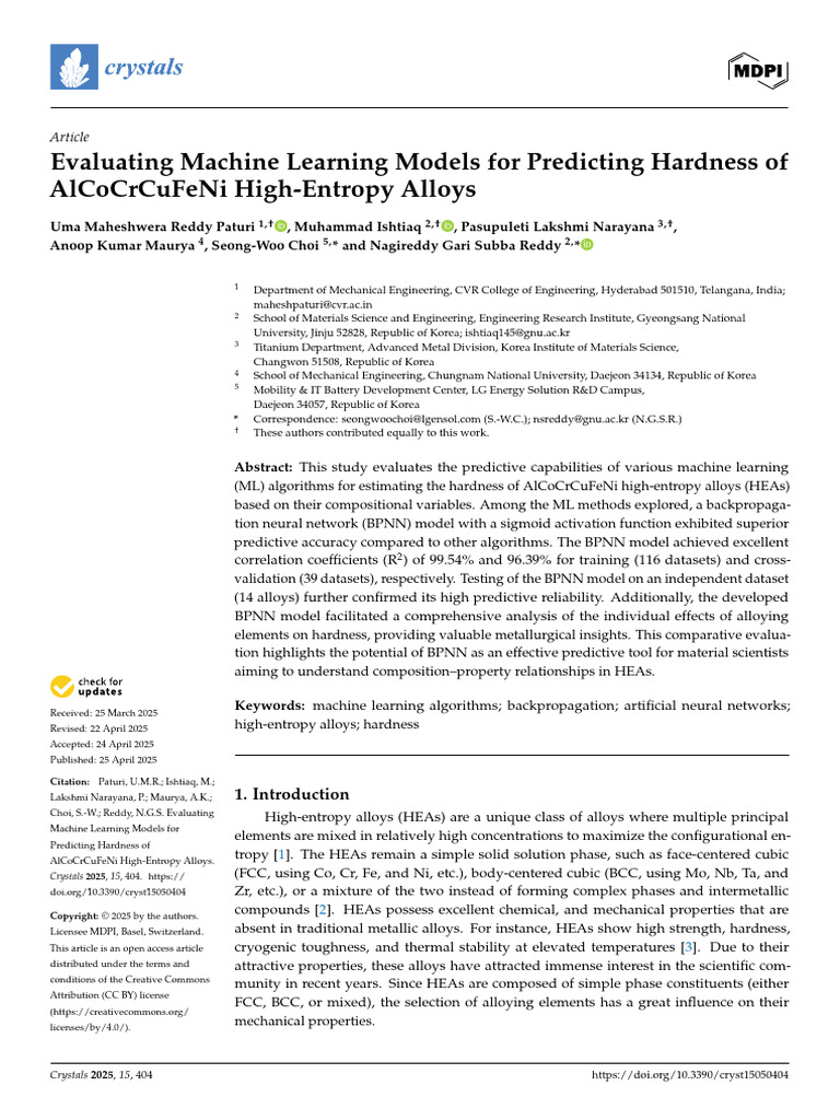 ML Models for Hardness in High-Entropy Alloys | PDF | Support Vector ...
