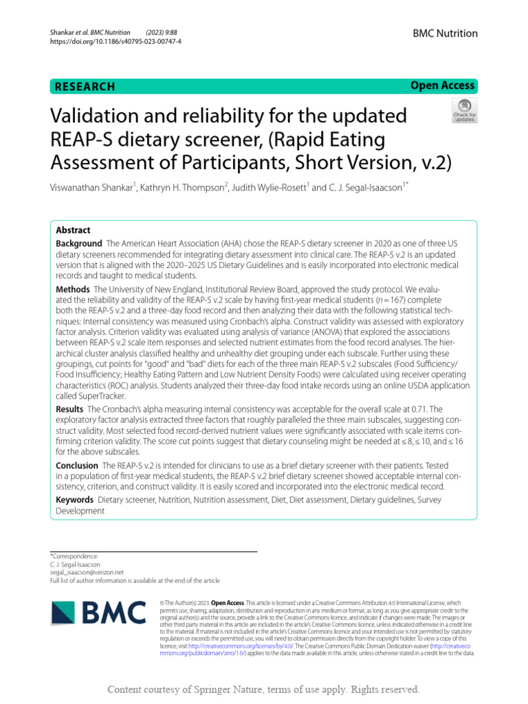 Validation and Reliability For The Updated REAP-S | PDF | Factor ...