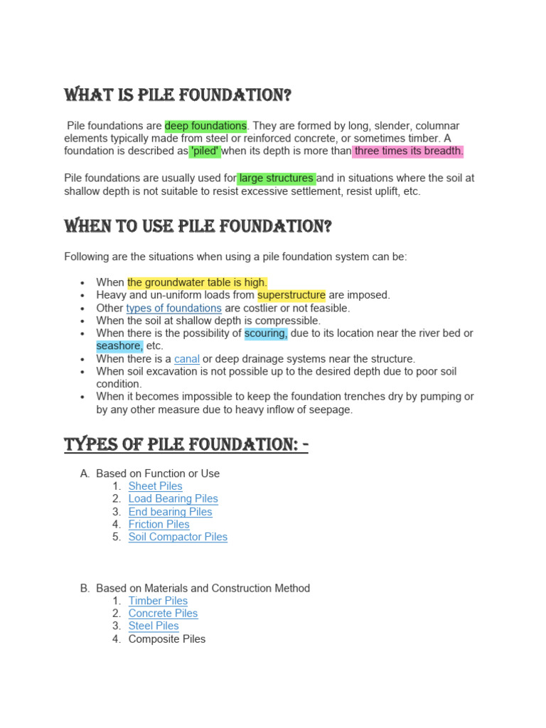 Pile Foundation Types and Applications | PDF | Deep Foundation ...
