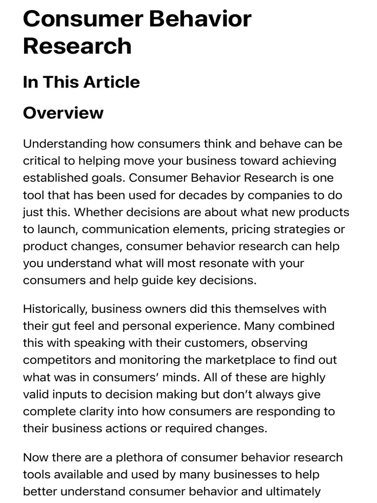 Understanding Consumer Behavior Research | PDF | Consumer Behaviour ...