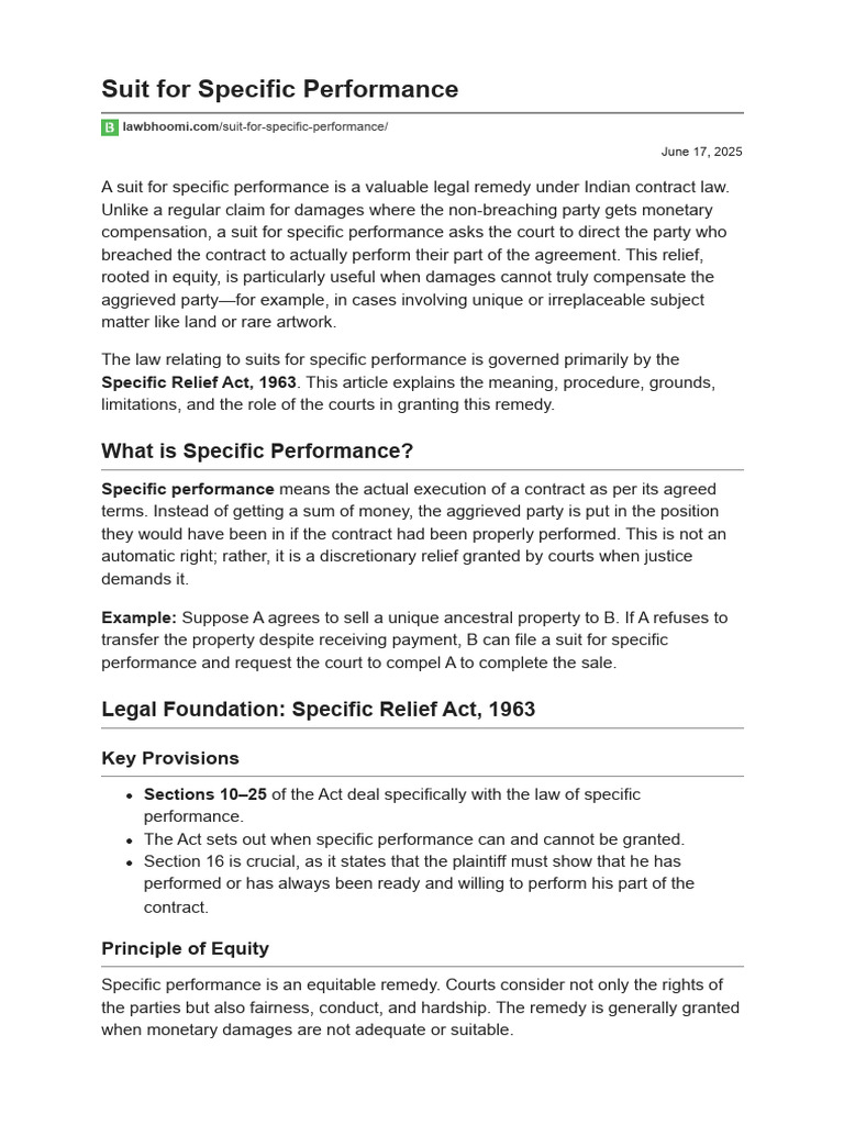 Understanding Specific Performance Suits | PDF | Specific Performance ...