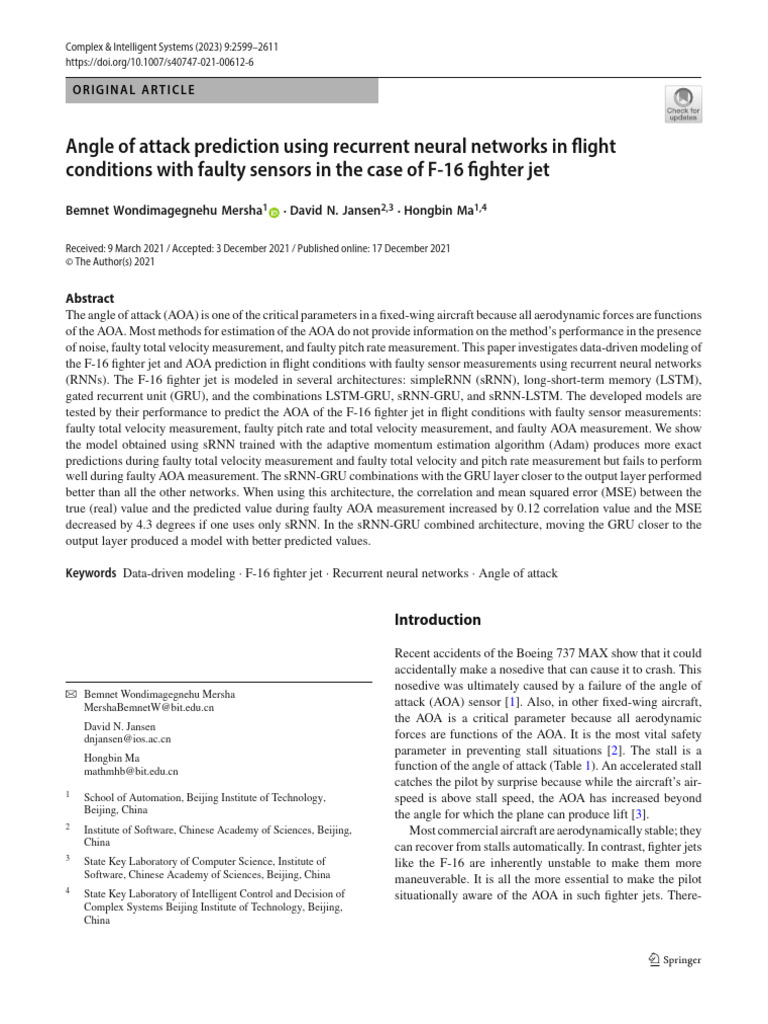 Angle of Attack Prediction Using Recurrent Neural Networks in Flight ...