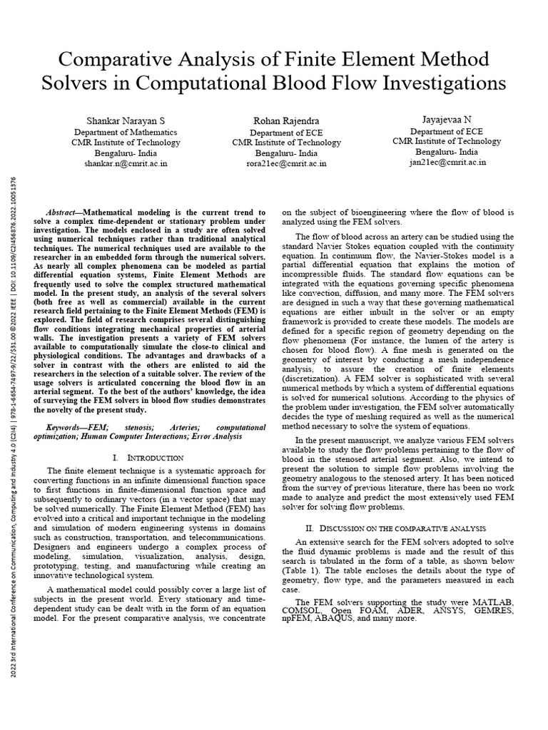 FEM Solvers for Blood Flow Analysis | PDF | Finite Element Method ...