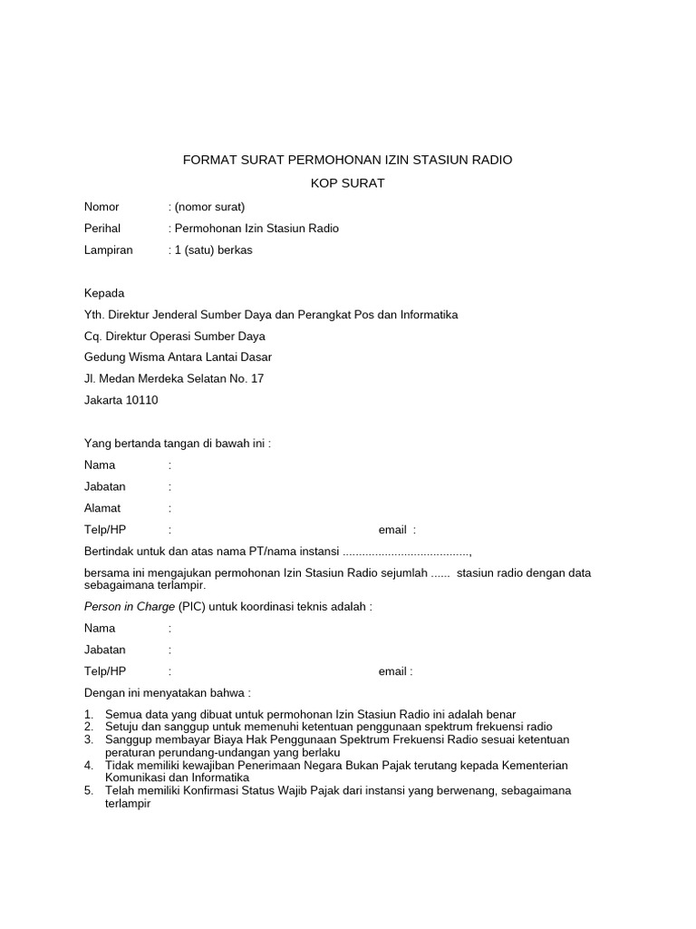 Permohonan Izin Stasiun Radio | PDF