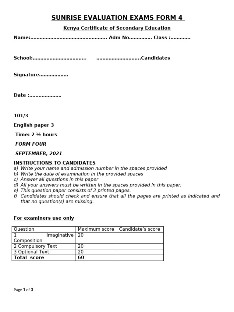 Form 4 English Exam Paper 2021 | PDF | Qualifications