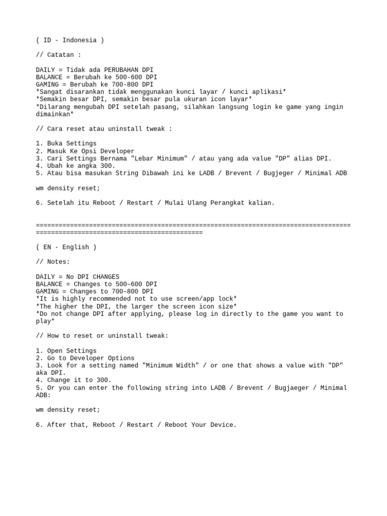 DPI Settings Guide for Gaming Devices | PDF