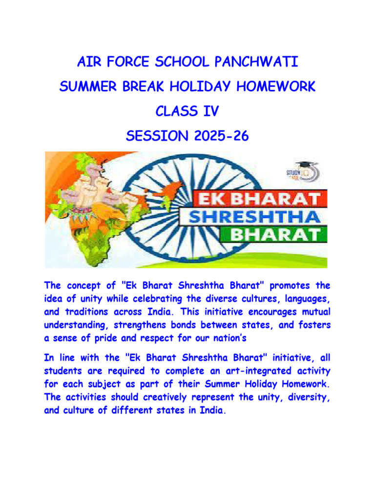 Summer Homework for Class IV 2025-26 | PDF | Dances