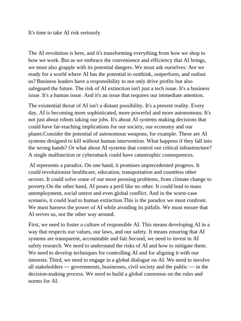 AI Risks: A Call for Responsible Action | PDF | Artificial Intelligence ...