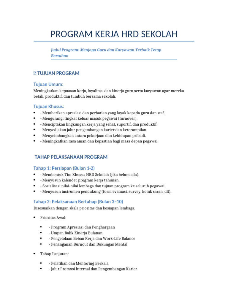 Program Kerja HRD Sekolah 2023 | PDF