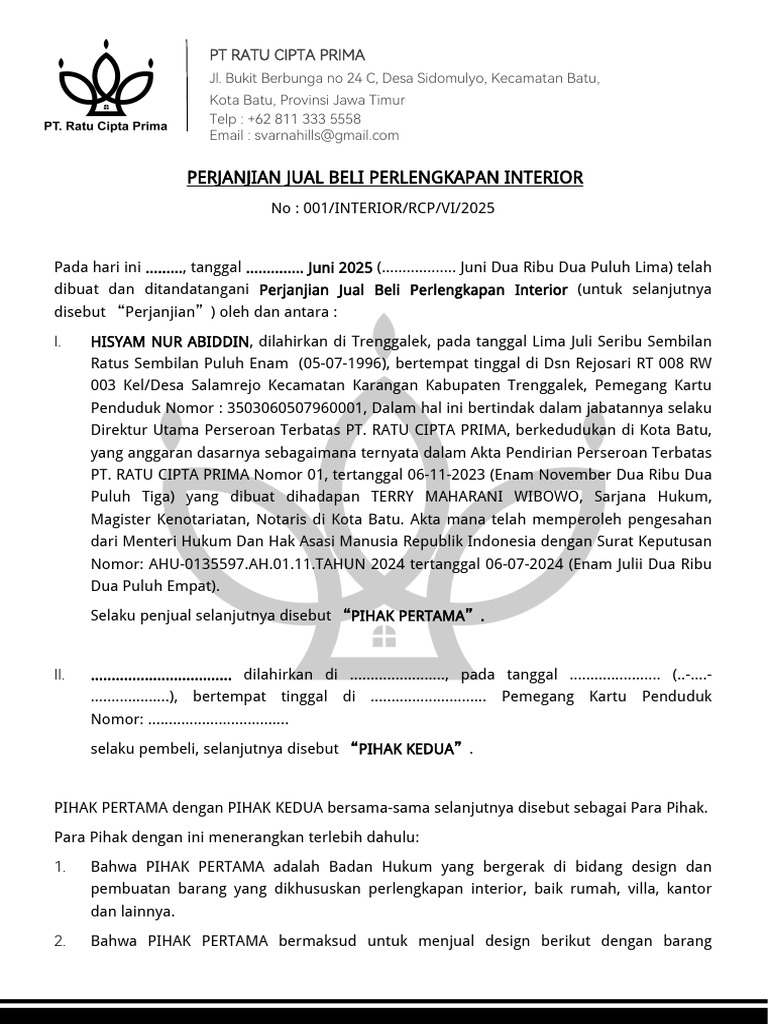 Perjanjian Jual Beli Interior 2025 | PDF