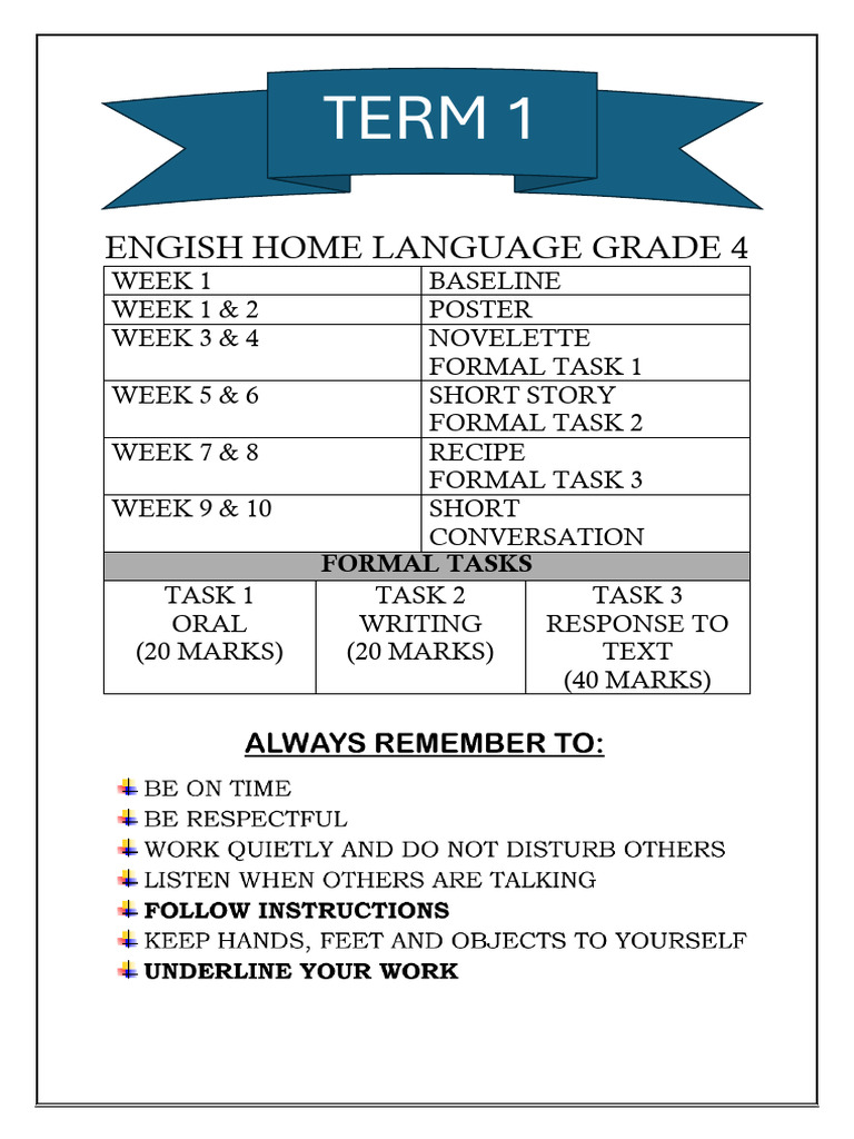 Grade 4 English Home Language Tasks | PDF