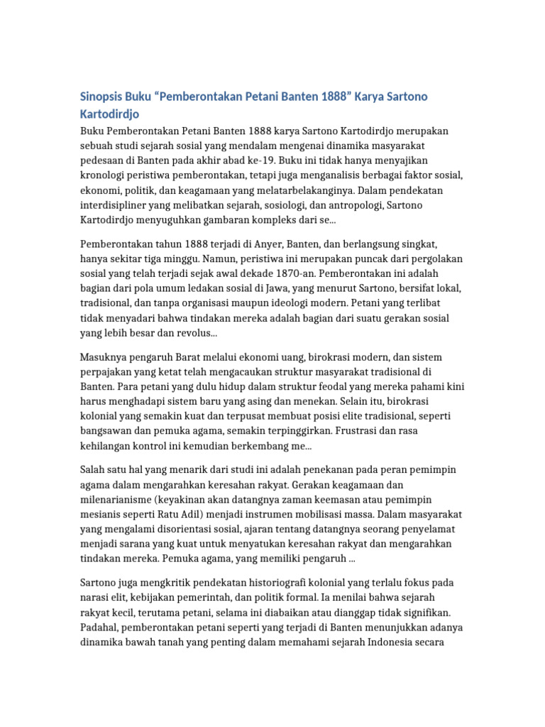 Sinopsis Pemberontakan Petani Banten 1888 FINAL | PDF