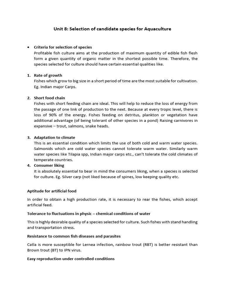 Photo inspiration: Fresh Look at Criteria For Selecting Aquaculture Species Pdf