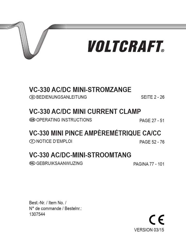 VOLTCRAFT VC-330 prúdové kliešte digitálne/y CAT II 600 V, CAT III 300 V Displej