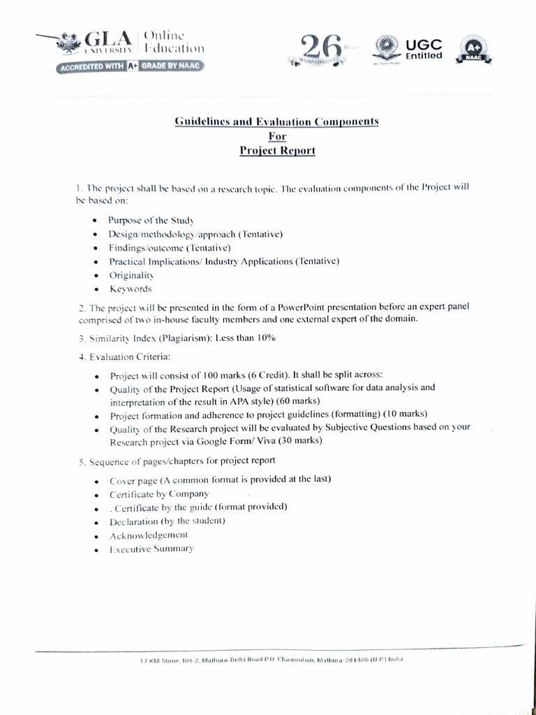 Project Report Guidelines for GLA University | PDF | Evaluation