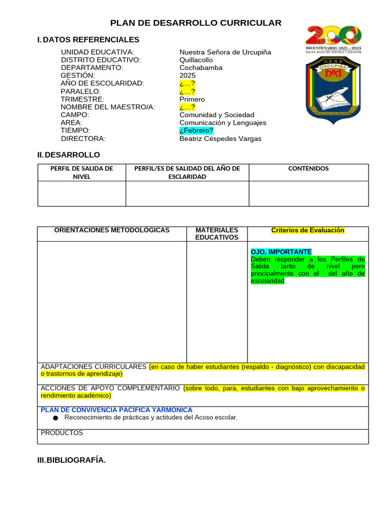 Plan de Desarrollo Curricular 2025 | PDF