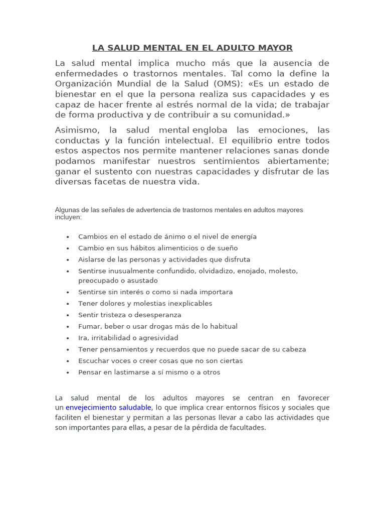 Dinámicas de Salud Mental para Adultos Mayores | PDF | Adultos | Mente